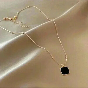 Minimalist Black Square Gold Tone Necklace ~ NEW!